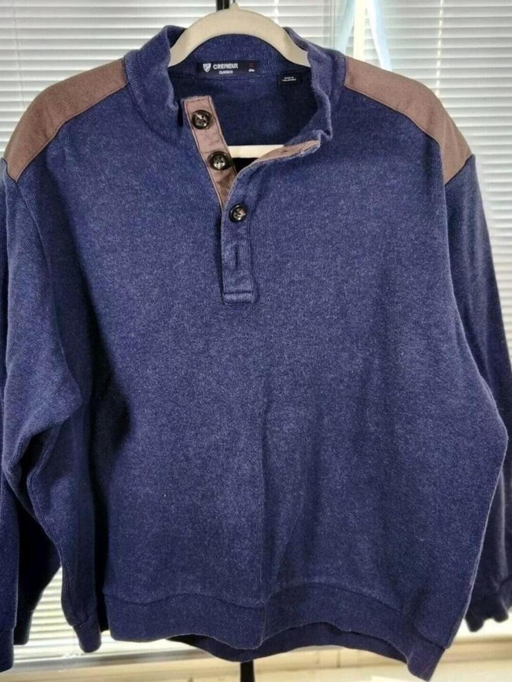 Cremieux Classic $95 XL French Rib Mock Neck 1/4 Button Cotton Pullover Sweater